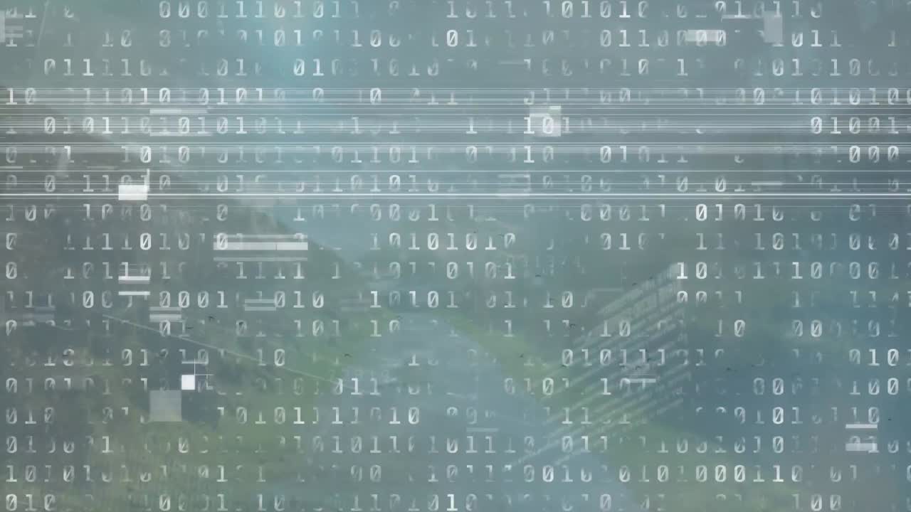 Animation of data processing over landscape