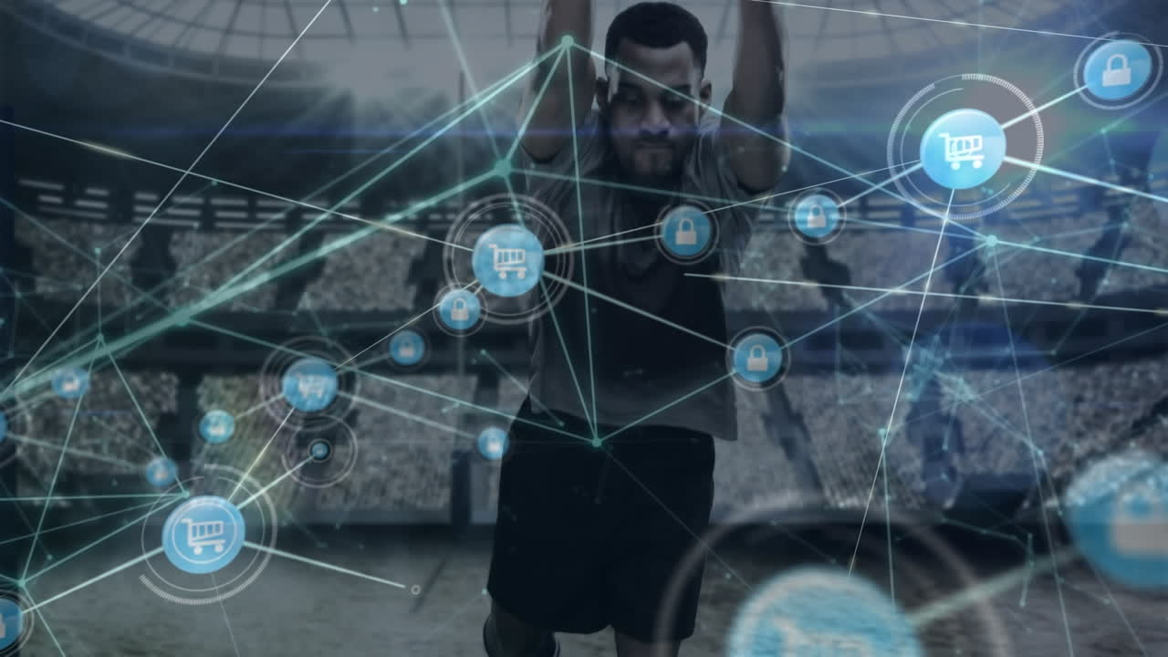 animación de la red de conexiones y procesamiento de datos sobre el jugador de rugby