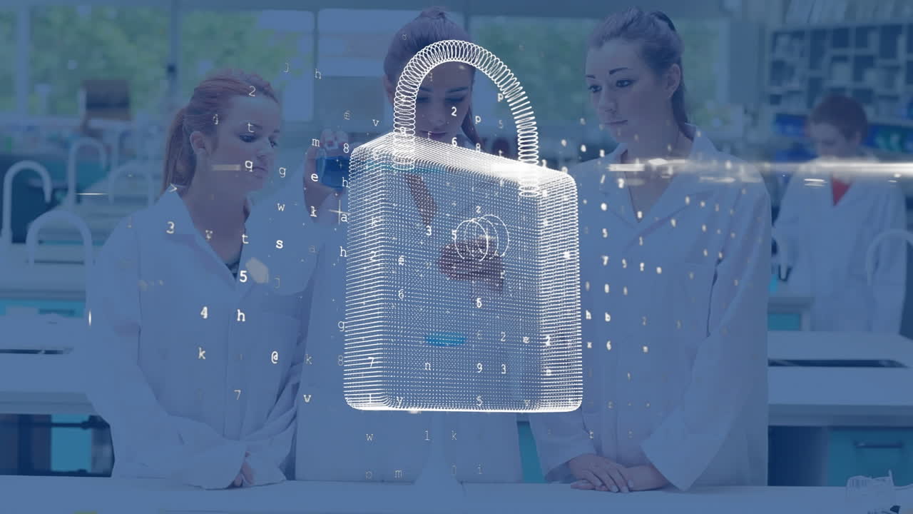 анимация замка онлайн-безопасности над научной лабораторией