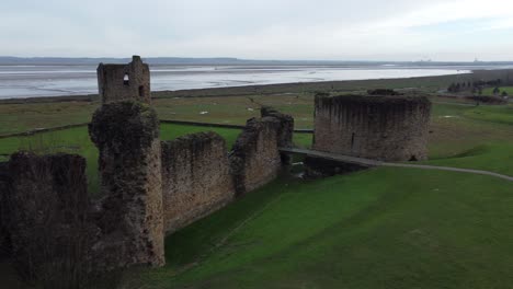 Old-coastal-North-Wales-Flint-castle-museum-remains-aerial-orbit-left-low-level