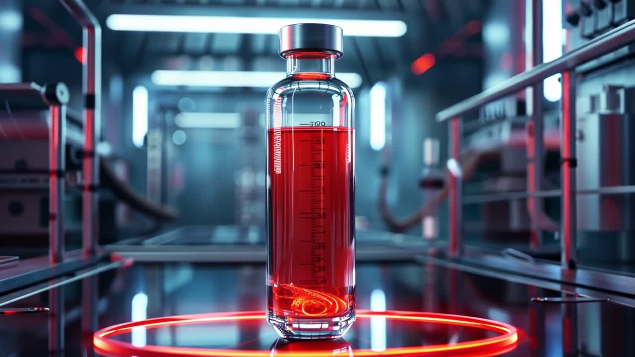 Laboratory vial with red liquid