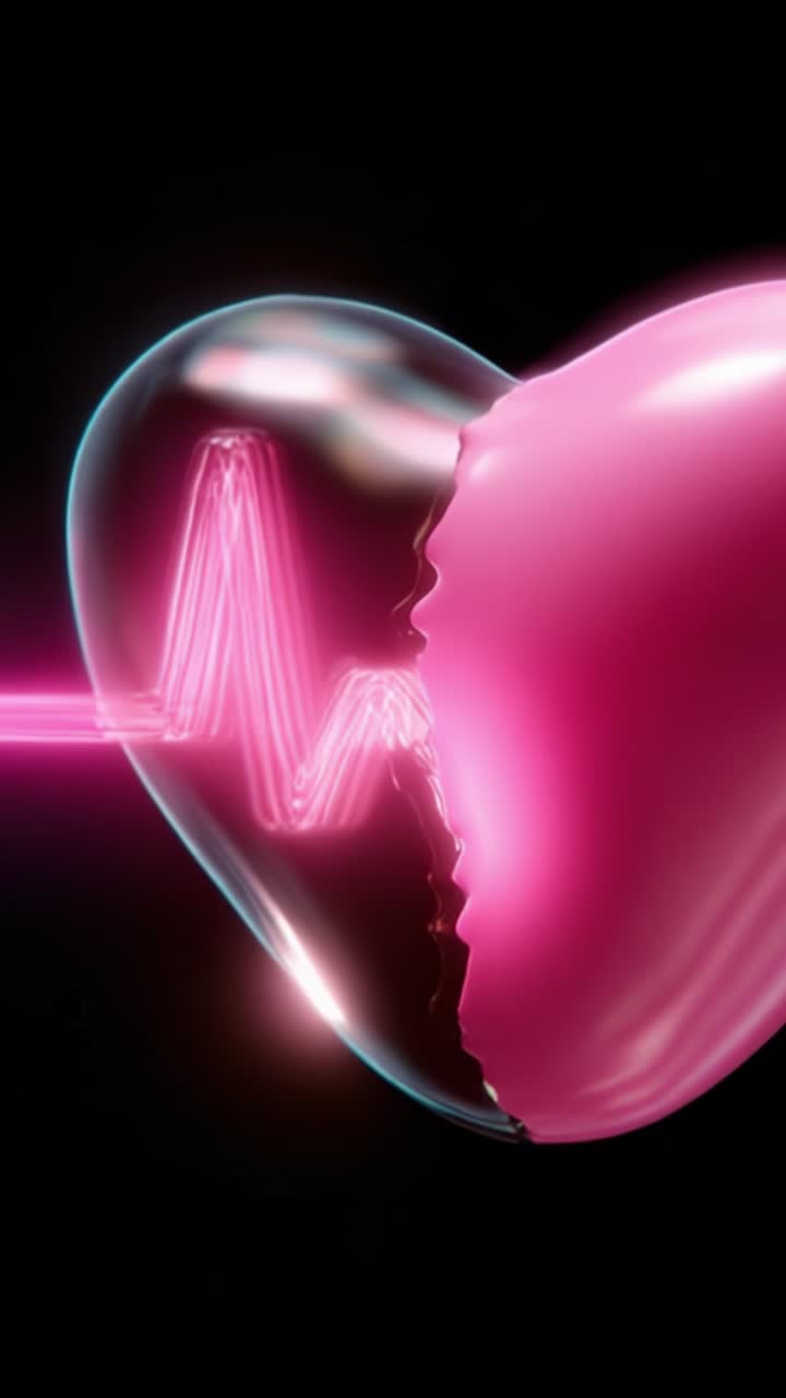 Un cuore vibrante illuminato da un impulso di elettrocardiogramma, che mostra una fusione dinamica di colori e luce in una coinvolgente esposizione di emozioni e vita.