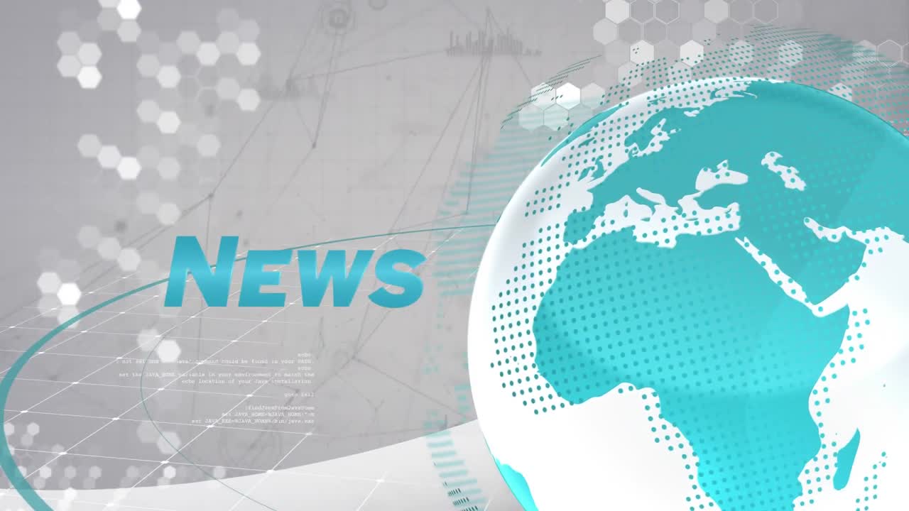 뉴스 텍스트 위의 원과 추상적인 배경에 대한 회전하는 지구의 애니메이션