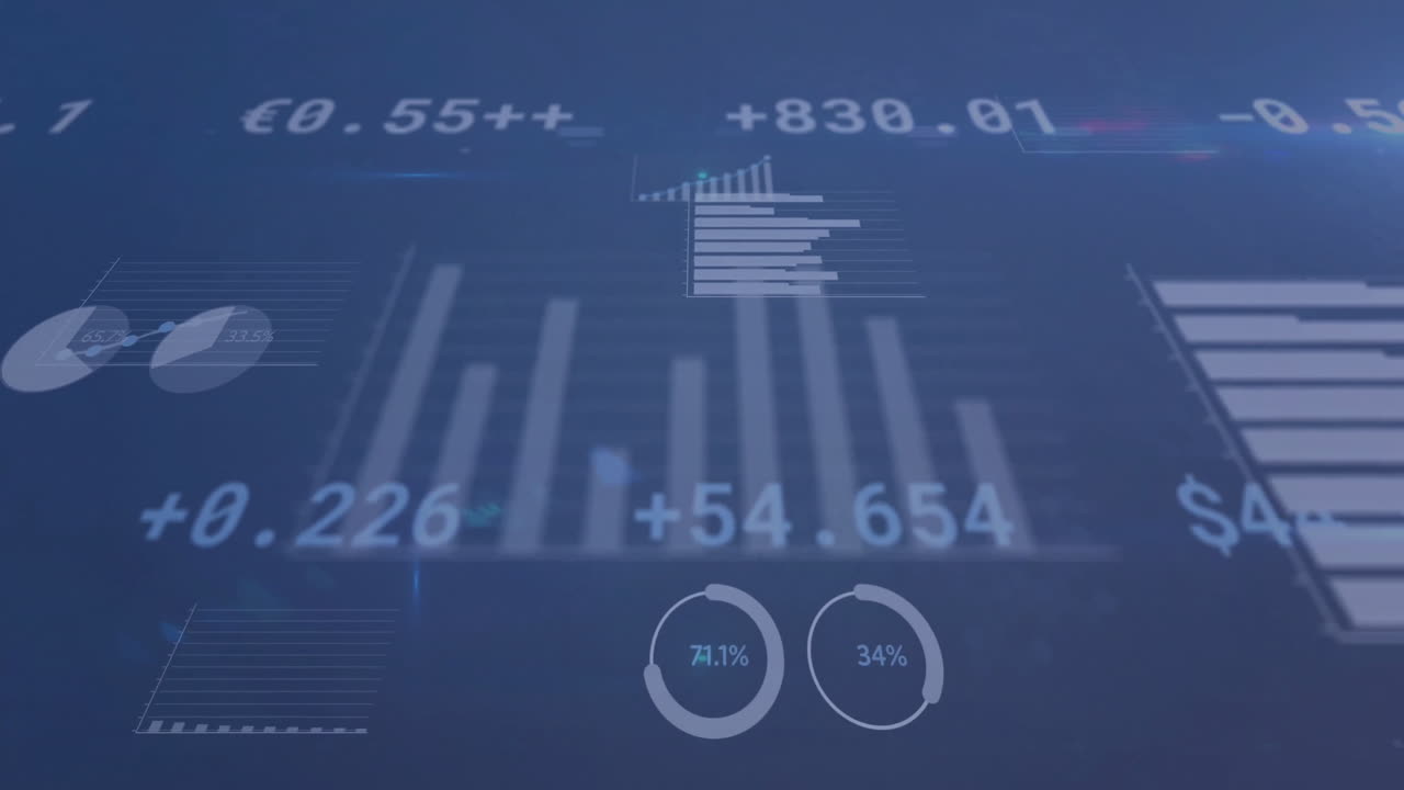 Animation of scope scanning and data processing over blue background