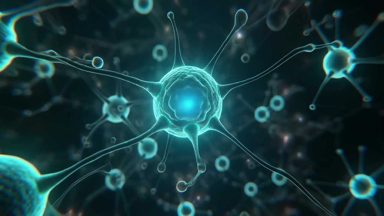 Mikroskopisk Visning af Glødende Neuroner og Neurale Netværksforbindelser
