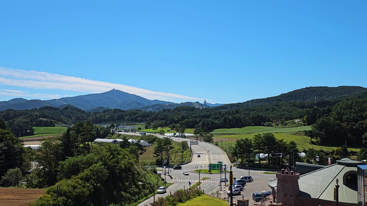 Scenic View of Korean Countryside with Mountains and Road