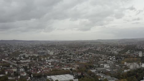 Drone-Aerial-Shot-of-the-german-city-center-of-Kassel-in-Germany,-Hessen,-Europe