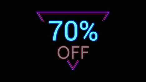 neon light discount 70% percent off in triangle modern frame border animation motion graphics on black background