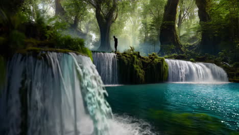 person amidst stunning waterfalls and lush forest