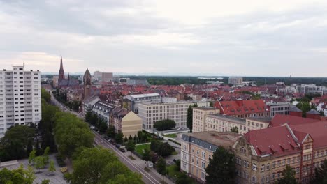 drone aerial footage of karlsruhe cityscape in germany