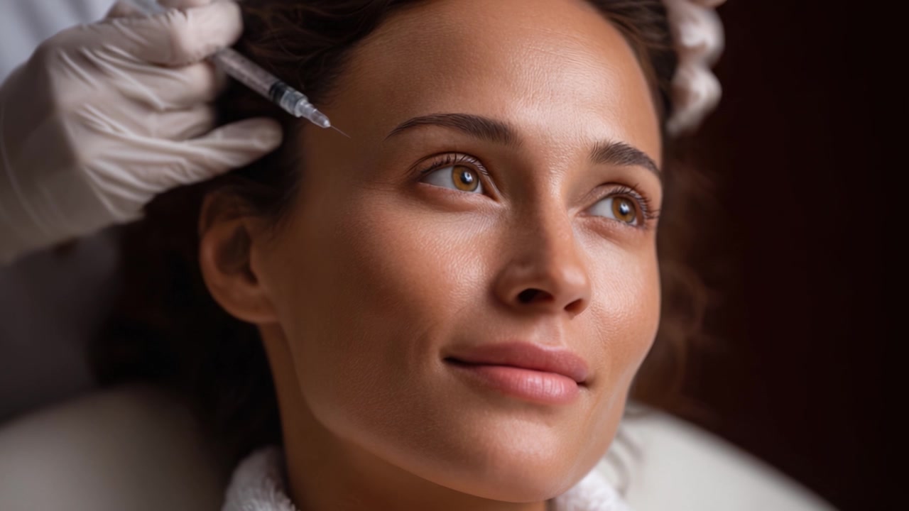Trattamento estetico trasformativo: una donna che riceve una procedura di iniezione facciale per il ringiovanimento e il miglioramento della pelle, con un focus sulla bellezza naturale.
