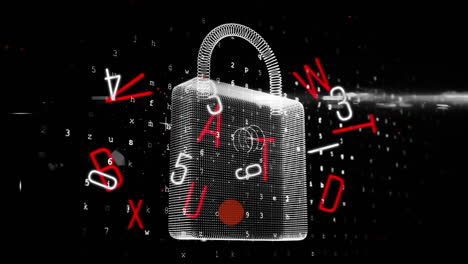 animación de cartas, candado de seguridad en línea y procesamiento de datos en pantalla