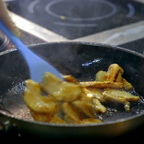 close up of frying in pan