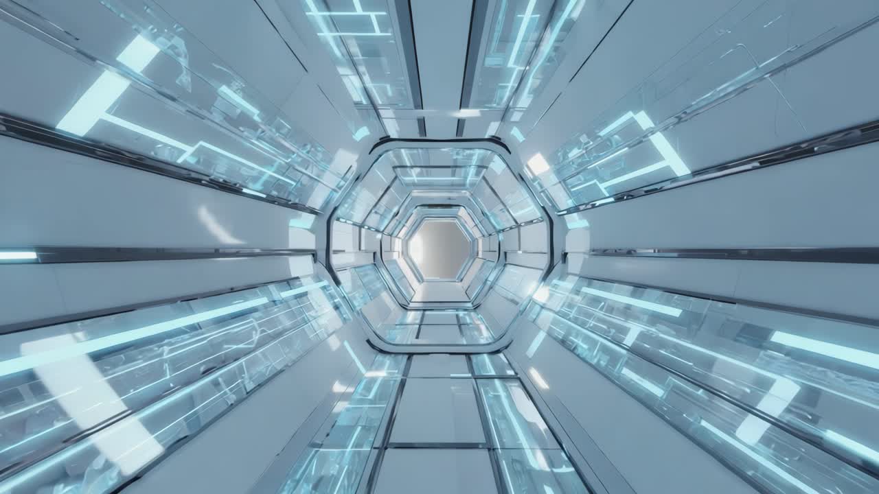 Futuristic Hexagonal Tunnel with Blue Lights