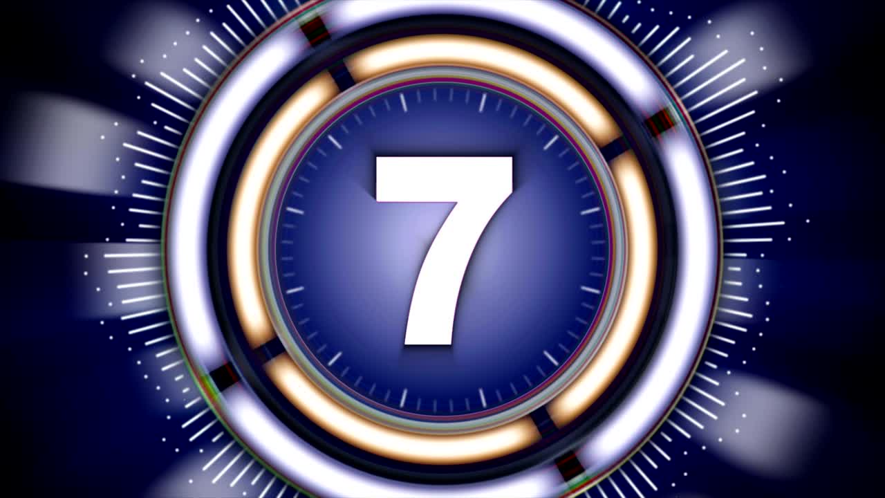 número 7, top diez números de animación con el canal alfa, renderización, fondo, bucle