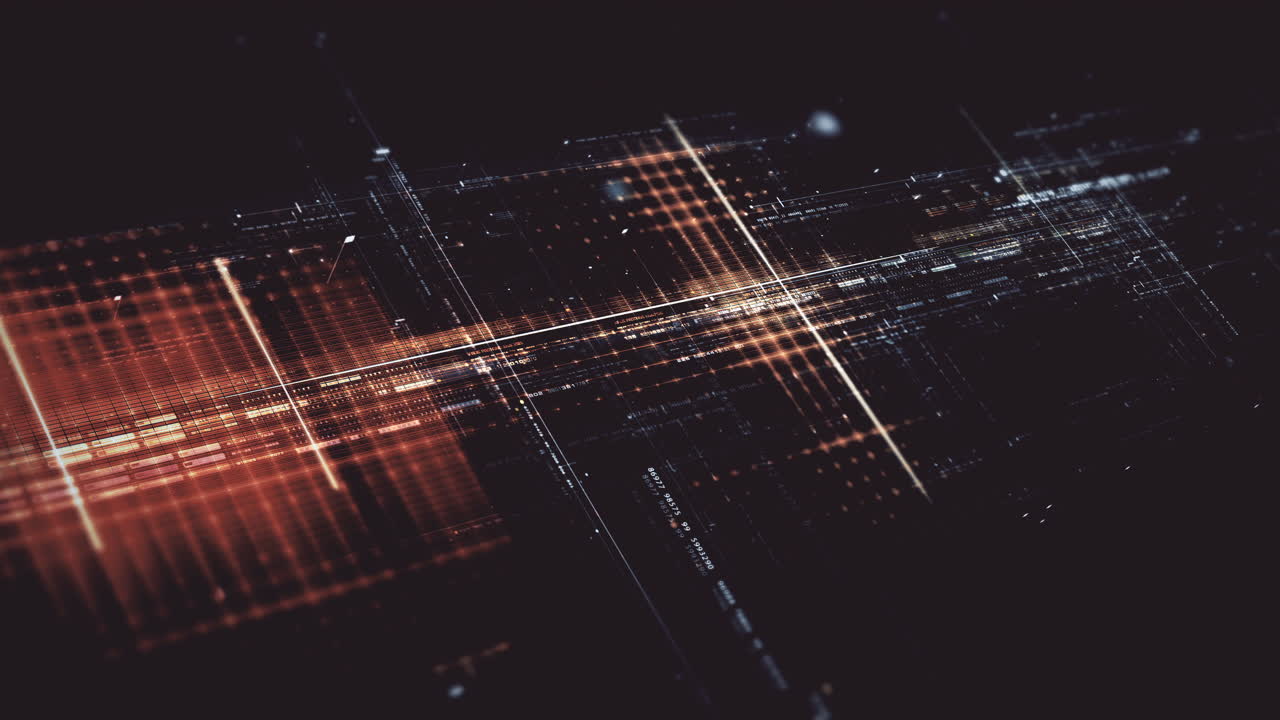Futuristic screen display matrix, hi-tech digital data telemetry with encrypted numbers, display dynamic background for computer desktop screen display format