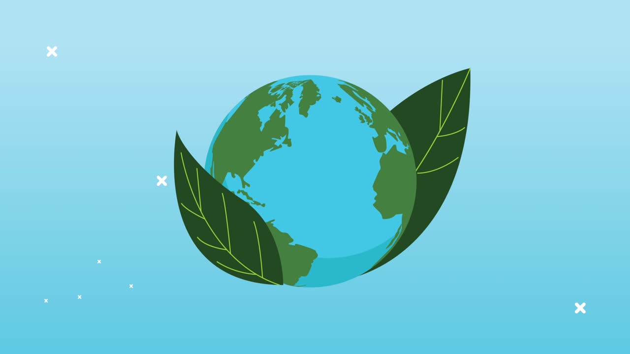 지구 행성과 잎을 가진 세계 애니메이션을 구해 봅시다.