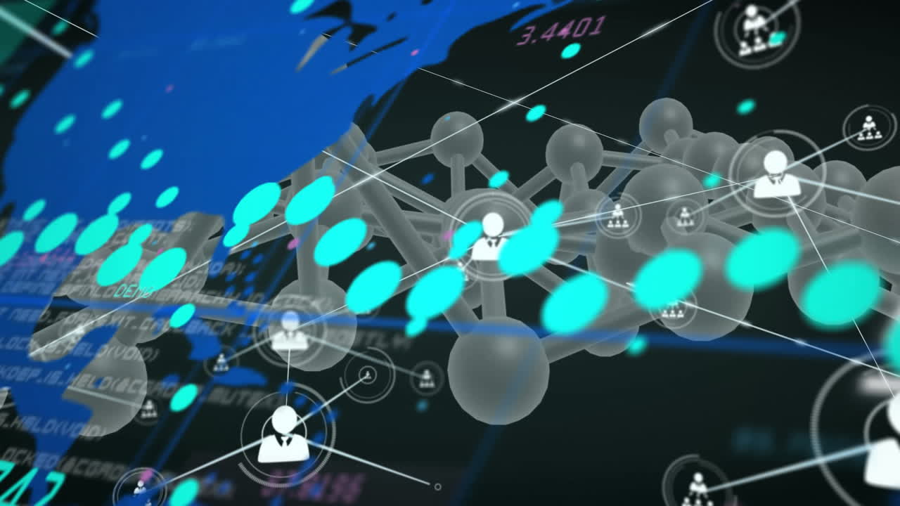 세계 지도와 dna 스트랜드에 대한 연결 네트워크의 애니메이션