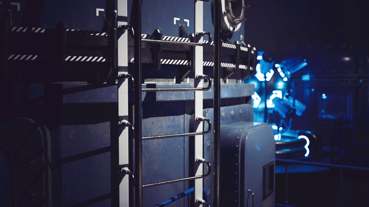 Exploration of futuristic technology in a dark environment at night