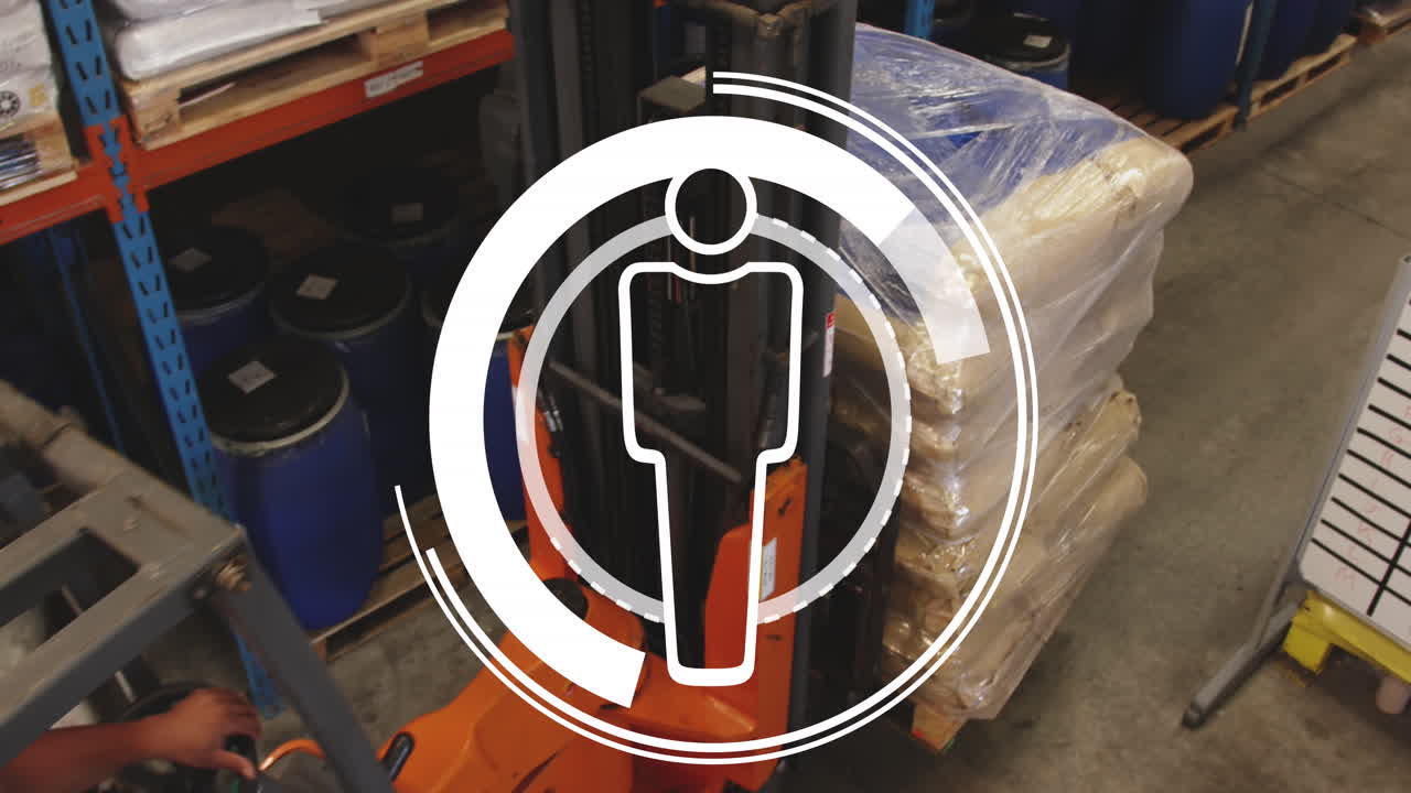 매체 아이콘의 애니메이션과 창고에서 아프리카계 미국인 남성 노동자에 대한 원