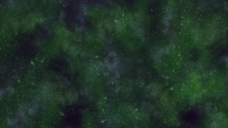 universe with random flying stars and dust in green clouds