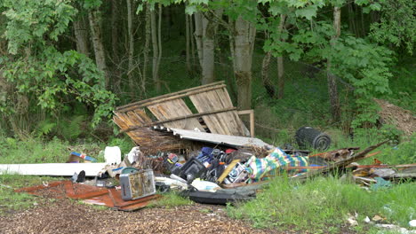 medium shot illegal trash, dumping in nature, land pollution 4k