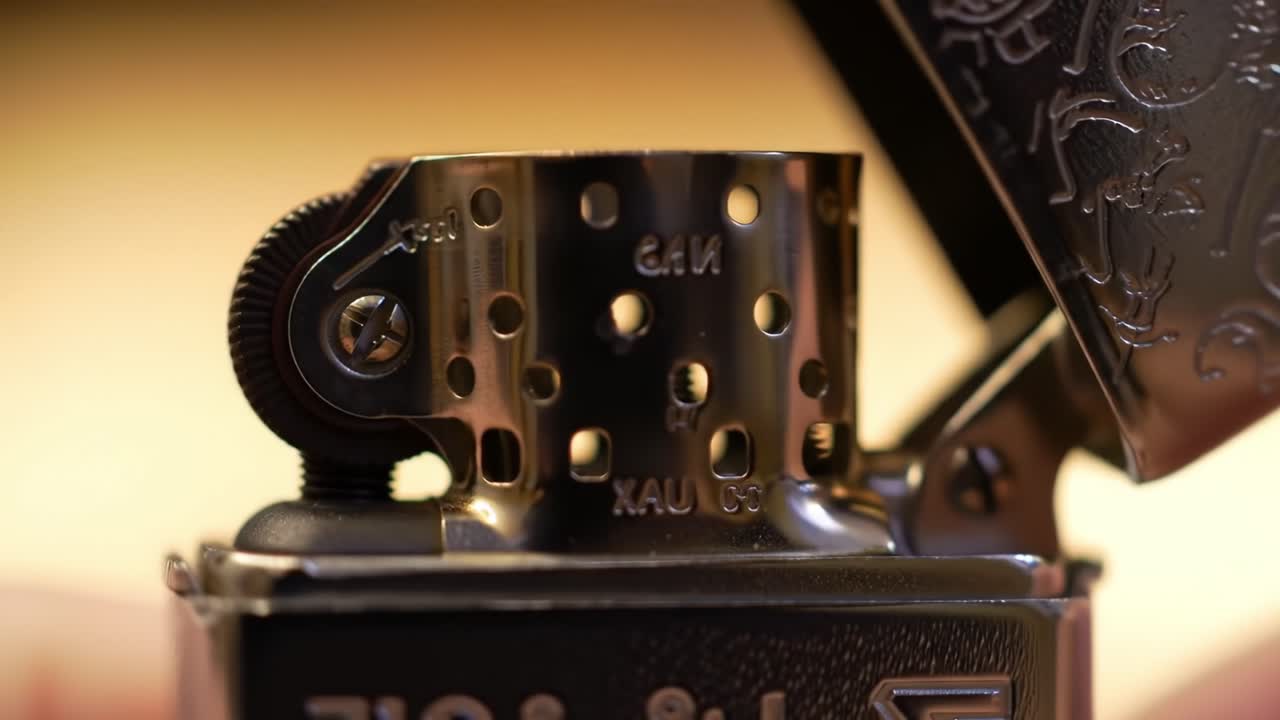 Close-up of a Metal Lighter Showcasing Intricate Design and Unique Mechanics During Daylight