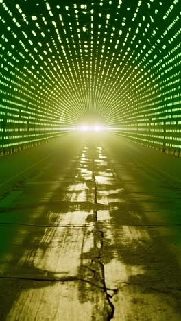 light from a green tunnel. a glowing light appears at the end of a tunnel filled with green binary codes, creating a digital atmosphere.