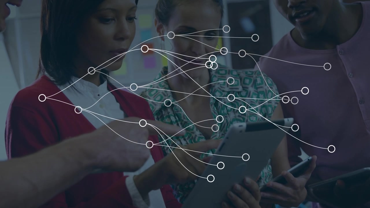 Animation of network of connections over media people molecules over the over the airport