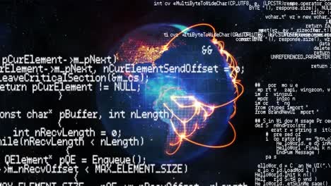 Animation-of-networks-of-connections-and-globe-with-data-processing-in-background