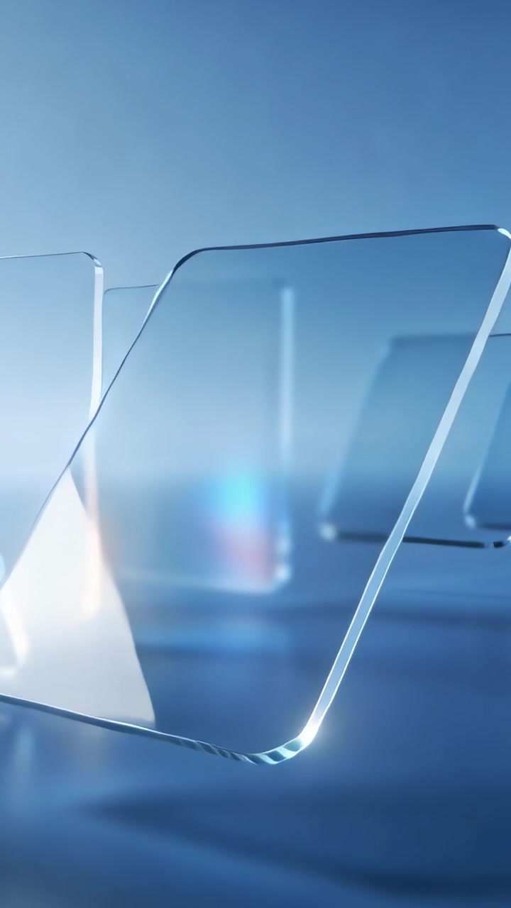 Vertical video: Camera panning glass panels tilting and gliding on rippled floor for presentation