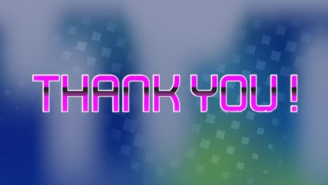 animation of purple neon colored thank you text on digital interface of video game