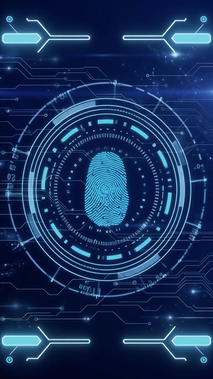 Digital Fingerprint Scanning Interface on Futuristic Circuit Board Background