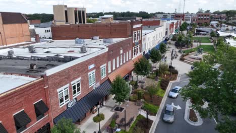 low angle aerial of downtown hickory nc, north carolina