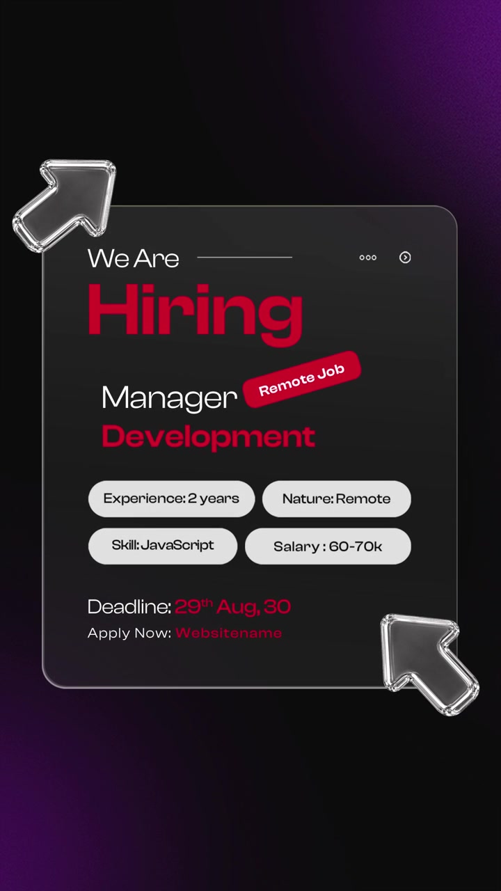 We Are Hiring Development Manager Glassmorphism Remote Job Social Media Story Animation Template