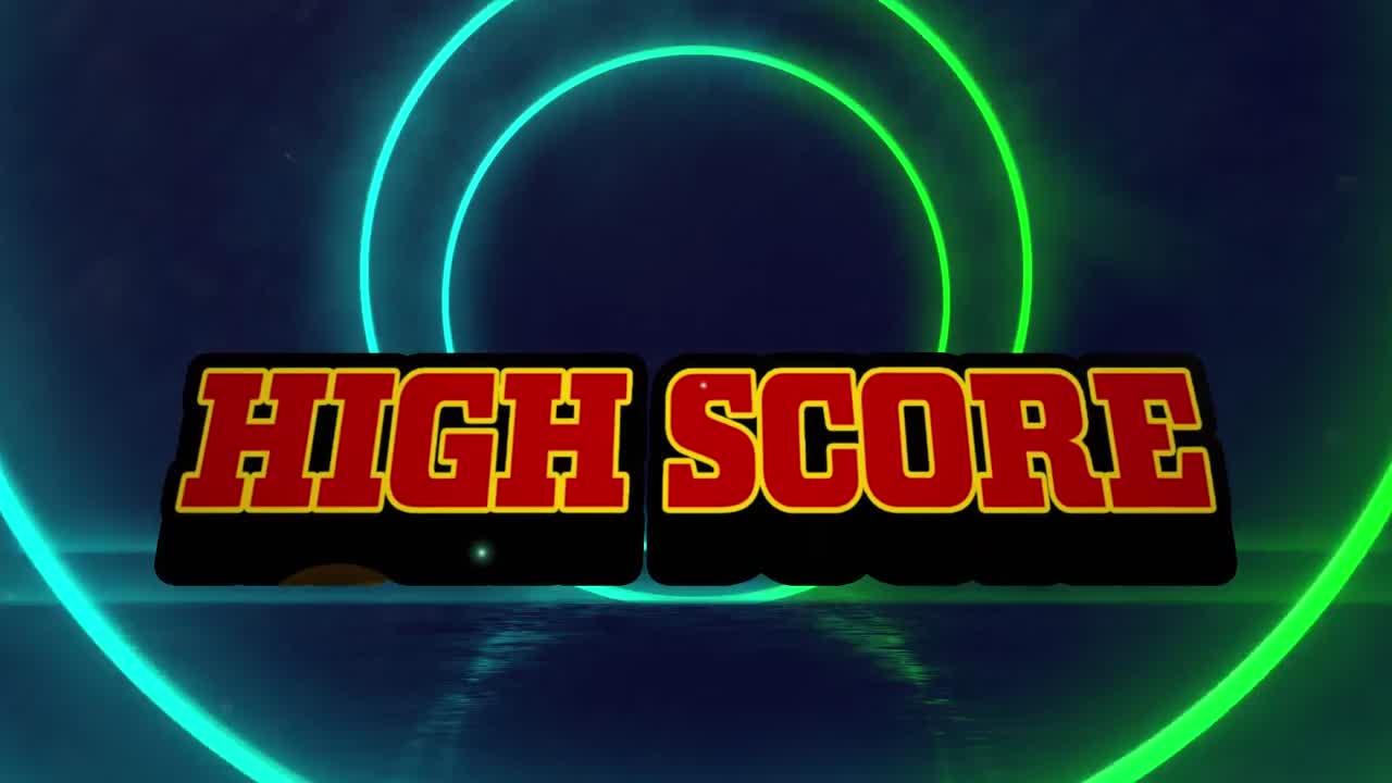 animación de texto de alta puntuación sobre formas geométricas en movimiento