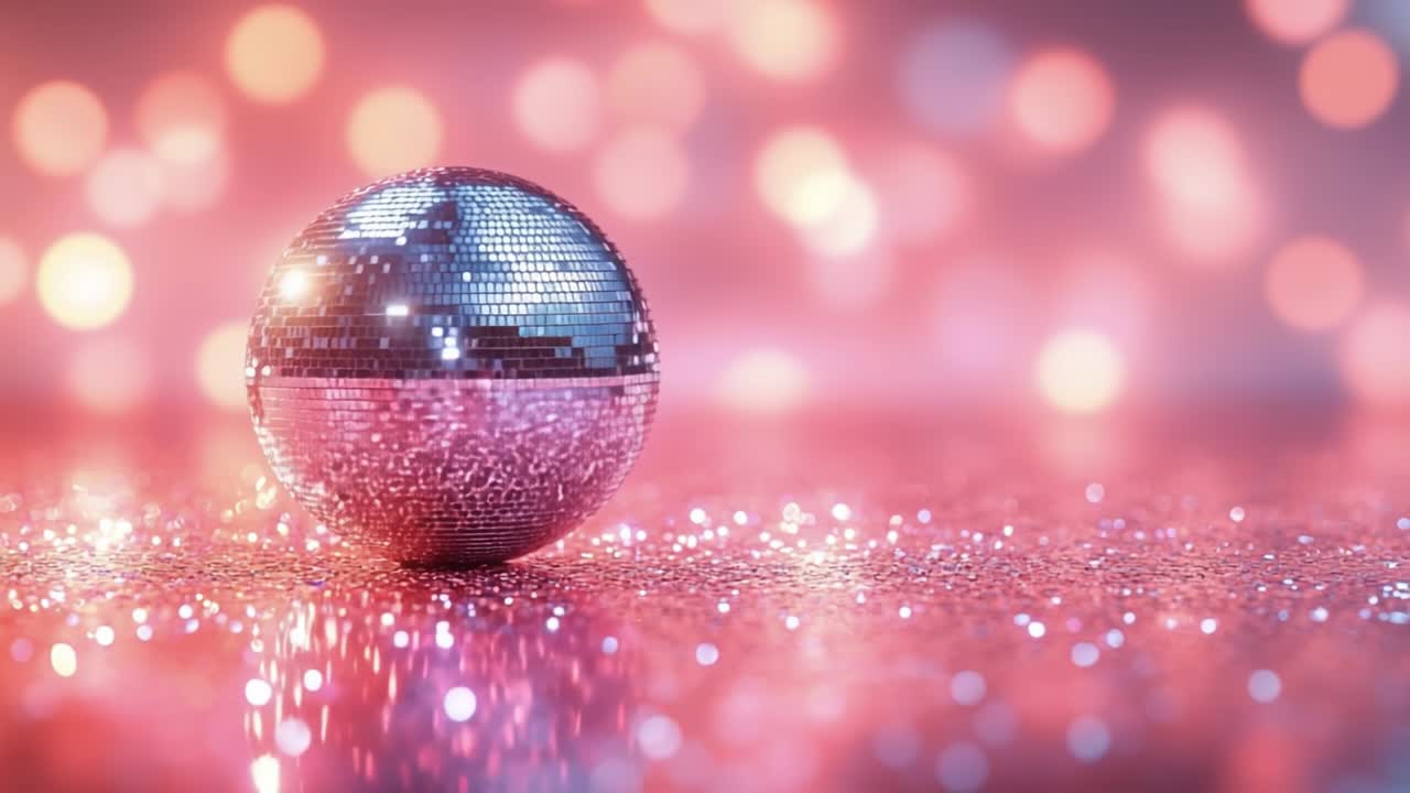 Pink Disco Ball with Glitter Background