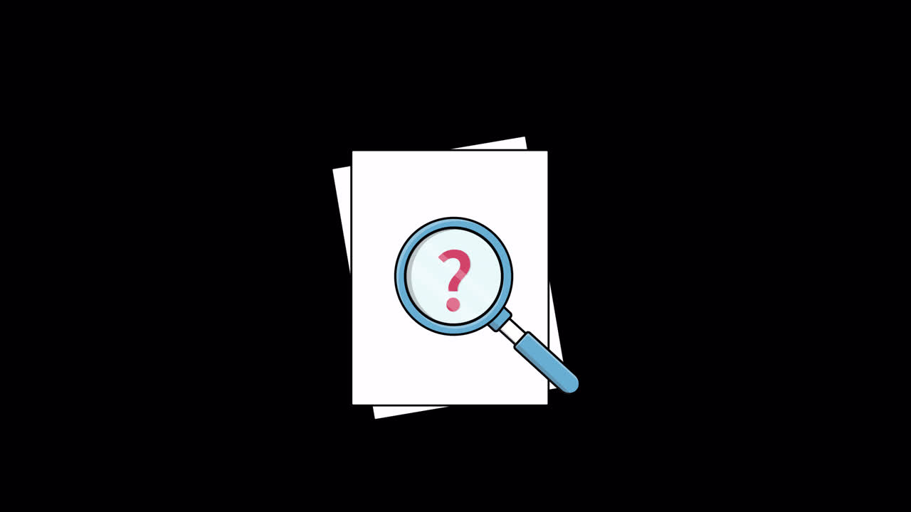 Animated Magnifying Glass Searching Paper and Revealing Question Mark