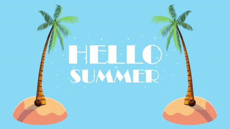 hello summer lettering with palms trees