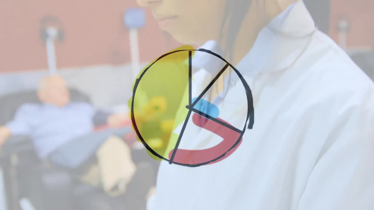 animación de un dibujo de diagrama sobre una científica biracial en el laboratorio