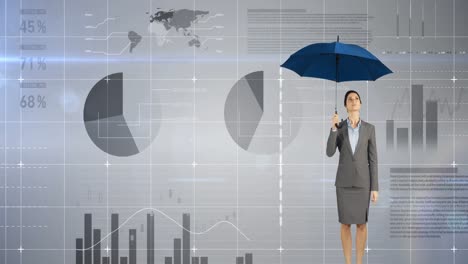 Businesswoman-holding-an-umbrella-over-her-head-4k