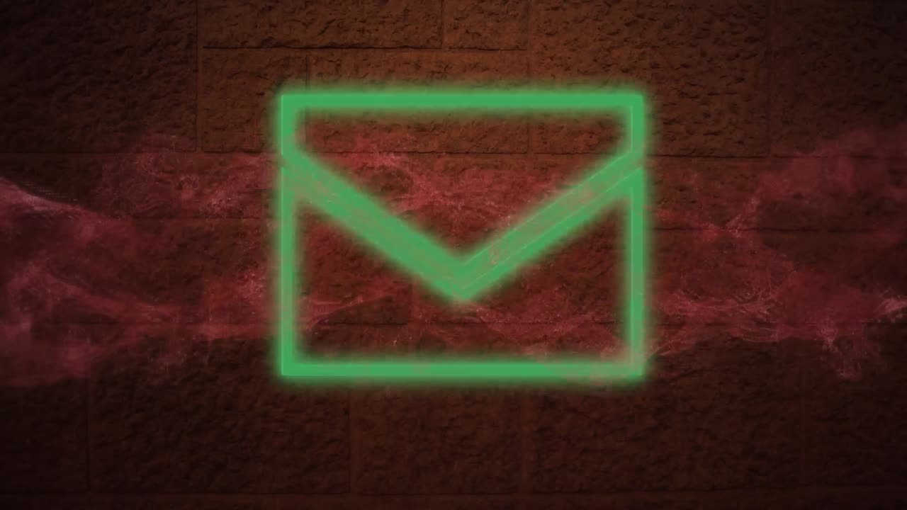 Animation of neon mail icon with smoke on brown background