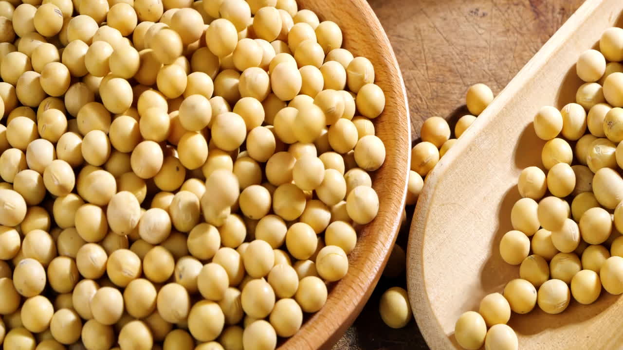 A variety of different colored Raw healthy grain food, Various grains, cereals, beans, legumes are rotated in wooden decoration for advertisement concept