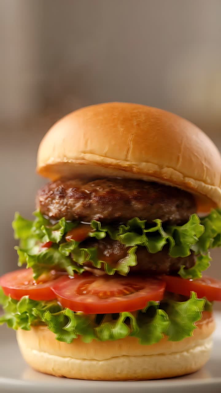 Hamburger Succoso Primo Piano Sfondo Bokeh 4K