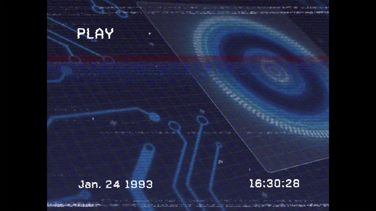 Animation of futuristic digital interface with circuit patterns in blue tones