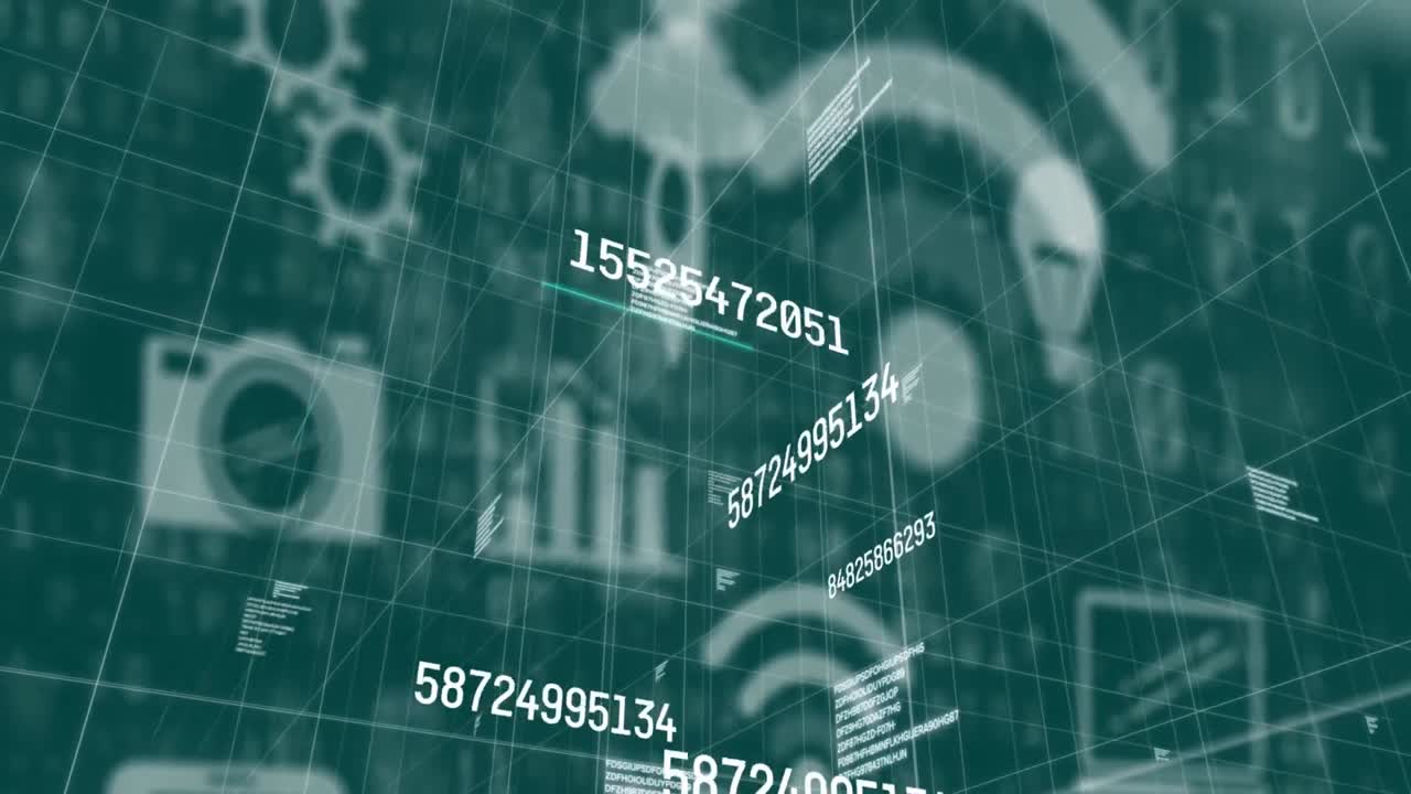 Animation of numbers and icons on grey background