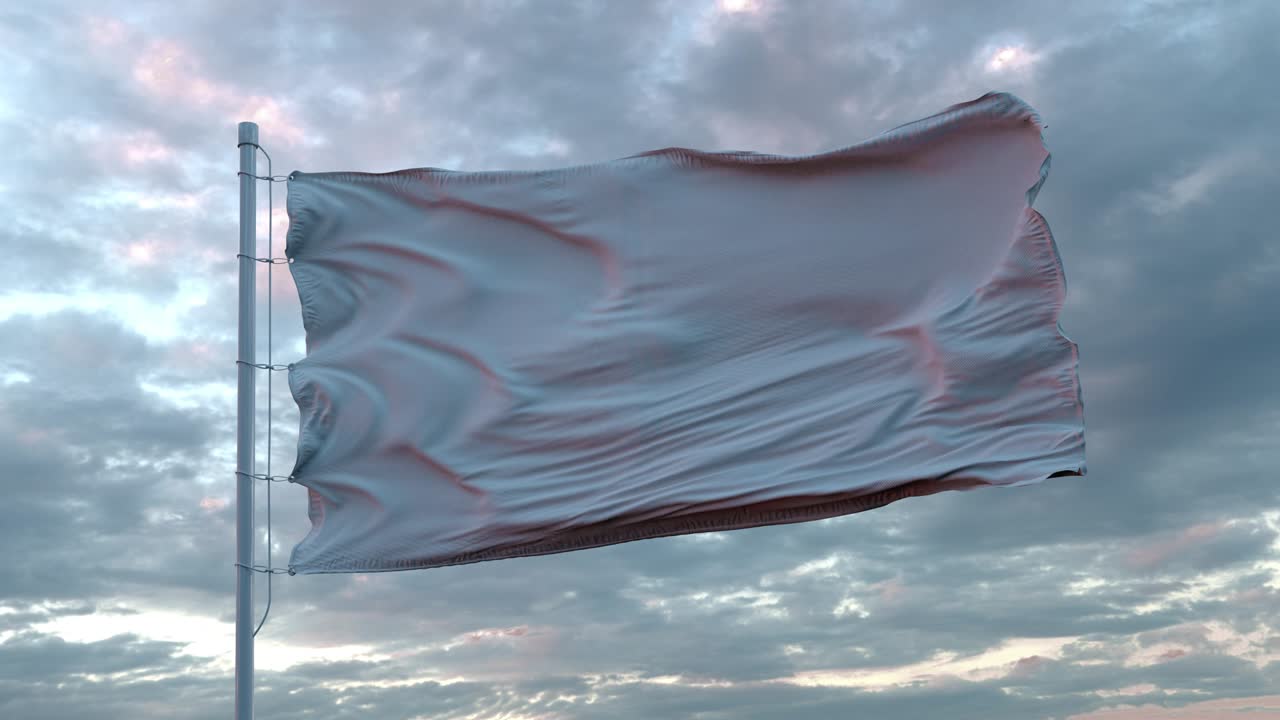 bandera blanca realista ondeando en el viento contra el cielo profundo dramático. 4k uhd 60 fps cámara lenta