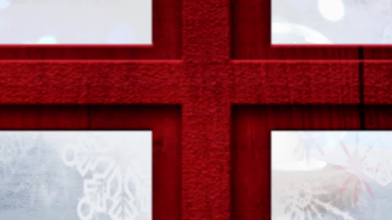 ⁇ 은 나무 창문 프레임과 스노우맨, 스노우 글로브, 파란색 빛 반점