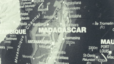 close-up view of madagascar and surrounding regions on a map