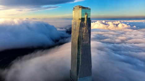 majestic skyscraper piercing through a sea of clouds